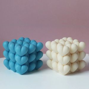 Ny 3D tredimensionell kärleksljus silikon mögel handgjorda hjärtformade rubiks kub tvål gipsharts ljus gör kit verktyg