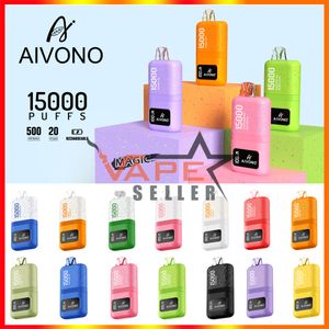 Orijinal Aivono AIM Magic 15000 Pufs Tek Kullanımlık Vape Kalem E LED göstergesi ile şarj edilebilir 500mAh Pil 20ml Önceden doldurulmuş Pod Puff 15k vs Bang Box Ibou