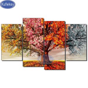 5D DIY Diamond Painting Four Seasons Tree Cross Stitch Kit Crystal Diamond Embroidery 4 Pcs Full Square Round Drill,Home Decor,