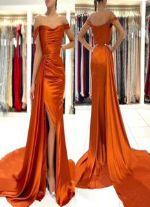 Off Shoulder Split Side High Sexy Orange Prom Dresses 2022 Cap Sleeve Plus Size Couple Evening Gowns BC11177 06157278752