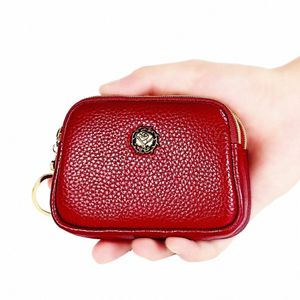 FI äkta läderkvinnor myntväska dubbel blixtlås liten handväska plånbok carteras para mujer mini purses billeteras para mujer d96h#