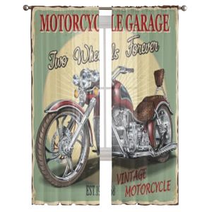 Vintage Garaj Motosiklet Poster Oturma Odası Şeffaf Tül Pencere Perdesi Yatak Odası Mutfak Peçe Drapes