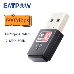 Cartões EatPow Usb Wi -Fi Receptor AC 600 Mbps 802.11n Adaptador Ethernet WiFi Dongles Dongles Dual Band WiFi Card para laptop