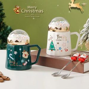Canecas de canecas de Natal fofo Papai Noel Caneca de cerâmica com tampa e estatuetas criativas Copo Acessórios de bebidas de Natal