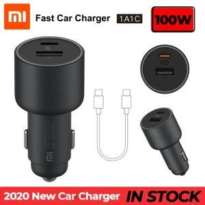 Chargers Original Xiaomi 100W Car Charger Dual USB Quick Charge Wireless Mi Car Charger 100W USBA USBC Двойной выходной сигнал