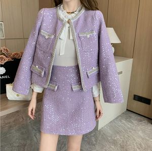 Small Fragrance Set Skirt 2024 Spring Popular Purple French New Fashionable and Elegant High end Half Skirt Two piece Set
