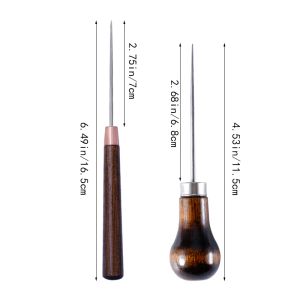 LMDZ Wood Handle Awl Leather Punching Tools Leather Straight Awls Hole Puncher Drills for Leather Craft Awl Hand Stitching