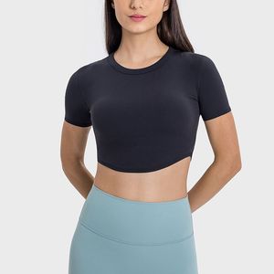 L-S079 Damskie joga z krótkim rękawem, sportowy top, nowy seksowny top z odsłoniętym pępkiem, 2,0 Slim Fit i kształtowanie ciała, odpowiednie do fitness, biegania i tańca