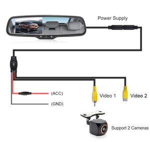 GreenYi HD 4.3 Inch TFT LCD Car Windscreen Rear View Mirror Monitor Original Mounting Bracket Monitor With 2CH Video Input