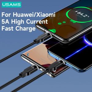 USAMS LITHE PD 100W Тип C Кабель индикатора быстрого заряда 5A USB C Кабель данных для iPad Switch Huawei Xiaomi Samsung Tablet ноутбук