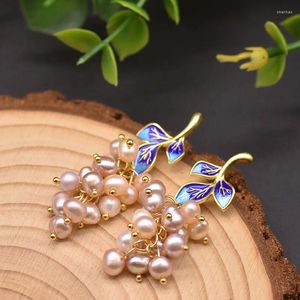 Dangle Earrings Natural Freshwater Pearl Grape Shape Cute Drop For Women Cloisonne Plant Handmade Irregular Luxury Jewelry Accessories