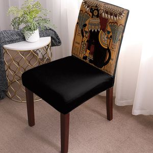Dining Chair Covers Ancient Egypt Art Cat Feather Retro Chair Cover Spandex Elastic Chair Cover Hotel Wedding Supplies