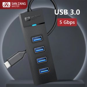 Hubs Sanzang Multi USB 3.0 Switch Dock Hub 5Gbps High Speed ​​Station 4 Ports Extension USB till typ C -adapter för PC -dator bärbar dator