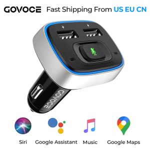 Carregador de carro Bluetooth do Chargers Govoce com Siri Google Voice Control Wireless Carreger USB Chargeres Fast para o telefone