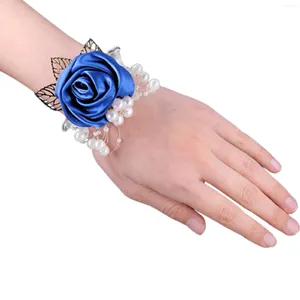 Charm Armband Girls Proms Flower Wrist Corsage Pink Hand Flowers for Homecoming Ceremony Anniversary