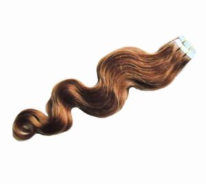 İnsan saç uzatmalarında bant 100g 40pcs vücut dalgası dikişsiz saç yapıştırıcıları remy saç cilt atkı salonu stili 16quot186202574467