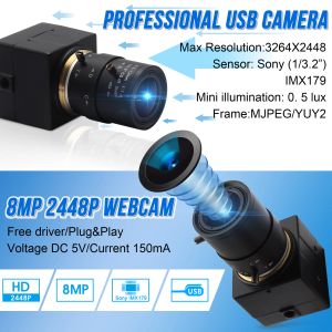 Веб -камеры ELP Webcam 8MP 3264X2448 IMX179 сенсор USB Webcam 550 мм Варифокальный CS Mount Lens Lens Industrial Supillance Video USB -камера