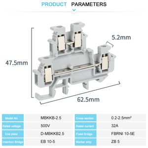 Mbkkb2.5 mbkkb-2.5 kit de terminal de trilho de trilho DIN de parafuso de dupla camada conjunto 500V 24a