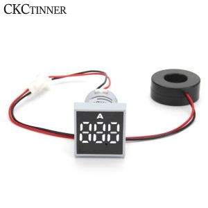 22mm 0-100A Digital Ammeter Current Meter LED Lamp Square Signal Ljus AC-frekvensmätare Digital display