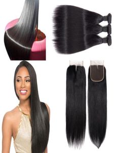 Brazylijskie dziewicze włosy 3 sztuki z koronkowym zamknięciem Naturalny kolor 100 ludzkich włosów Whole Bundles Virgin Hair Sell2781790