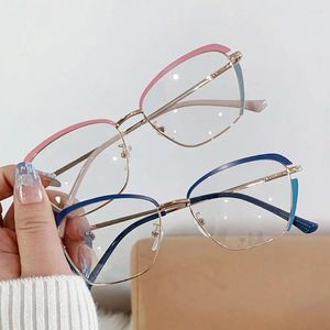 サングラス女性アンチブルーライトグラスデザイナー眼鏡眼鏡眼鏡コンピュータの目の保護ファッションメタルフレームアイウェア