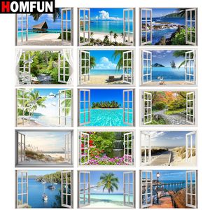 HOMFUN 5d Diamond Painting Full Square/Round "Window sea landscape" Picture Of Rhinestone DIY Diamond Embroidery Home Decor