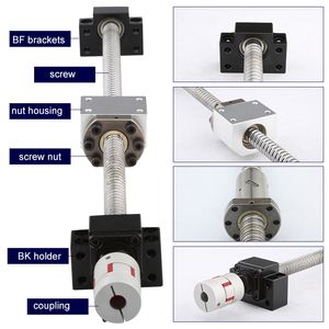 CNC -kulskruvuppsättning: 25mm kulskruv 2510 End Machining + Ball Nut + BK20 BF20 End Support + Claw Coupling for CNC Parts