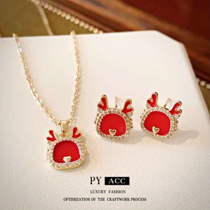 New Chinese Style Red Zircon Dragon Shaped Heart-shaped Earrings with A Simple and Compact Design. Earrings Are Versatile for Women in Their Zodiac Year