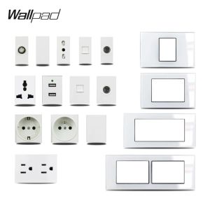 Chargers Us Italy Type Diy White Glass Panel Satellite Tv Data Usbcharger Eu French Usa Wall Socket Wallpad 118*75mm 153*75mm 191*75mm