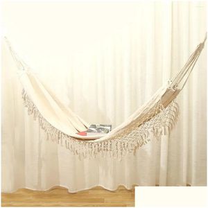 Camp Furniture Hammock Large Rame Fringe Double Swing Net Chair Out/Indoor Hanging Swings Drop Delivery Sports Outdoors Camping Hiking Dhi7N