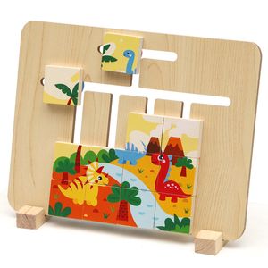 인기있는 나무 슬라이드 퍼즐 보드 어린이 생각 사고 훈련 공룡 퍼즐 운동 실습 기술 만화 퍼즐 장난감