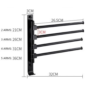 ROVATE 2/3/4/5-5-ramię obrotowy ręcznik z haczykami z ręcznikiem, czarny huśtawka wieszak na ręczniki