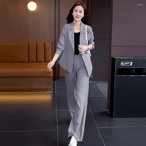 Women's Two Piece Pants Wide Leg Set Elegant Business Suit With Mesh Sleeve Coat For Women Formal Office Wear Outfit Spring