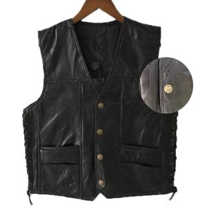 Men039S VESTS 1st Punk Biker Vest Lace Button Autumn Sleeveless Jacket For Men Black Leather Polyester Motorcykel8607874