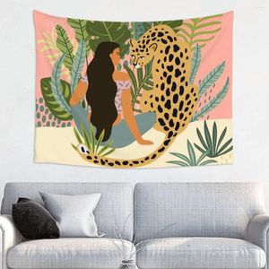 Taquestres Jungle Forest Animal Animal Tapestry Hippie Fabric Wall Pintura a óleo Plantas tropicais Decoração de casa ART