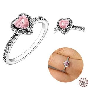Bandringe exquisit 100% 925 Sterling Silber Pink Heart-formed Crystal Diamond Ring ist ein DIY-Charmgeschenk für Freundinnen J240410