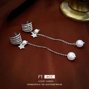 Cold Wind Zircon Multi Layered Star Tassel Ear Instagram Personalized Design with No Earhole Earbone Clip Fashion Earrings