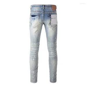 Kvinnors byxor 2024 Purple Jeans High Street Blue Ripped Distressed Fashion Quality Repair Low Rise Skinny Trousers