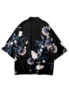 Traditional Japanese Streetwear Flower Printed Kimono Cardigan Beach Shorts Women Men Yukata Harajuku Haori Shirt Clothes