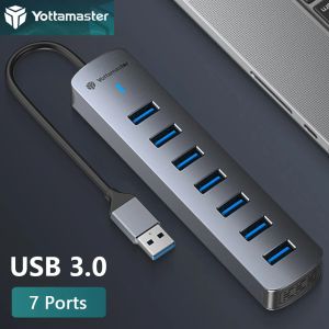 Hubs Yottamaster Multi USB Hub 3.0 High Speed ​​Splitter 7 Port Plug Extensor Adapter Stand Typ C Docking Station Socket för PC -bärbar dator