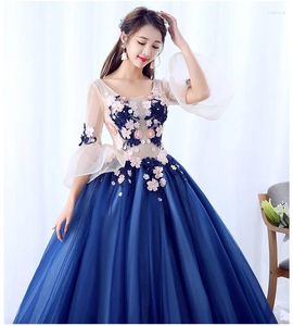 Party Dresses Navy Blue Long Fleared Sleeve Fairy Sweat Lady Girl Women Princess Bridesmaid Performance Banket Ball Dress Gown
