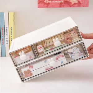 Söt skrivbordsarrangörslåda med klistermärke Kawaii Plastic Office Table Organizer Stationery Storage Box Container för hemskola