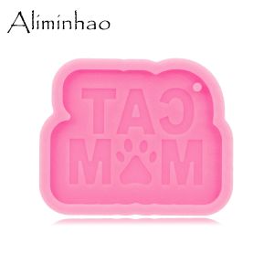 DY1565 Shiny Cat/Dog Mom Pet Tag Pendant Silicone Harts Crafting Charms Epoxy Keychain Forms, Fondant Chocolate Cake Forms