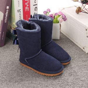 Children's Snow Boots Designer Genuine Kids Bailey 2 Bows Snow Boots Plush Children Boys Girls Outdoor Booties Fur Suede boots EU21-35