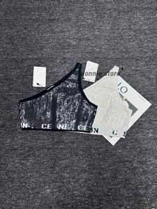 Дизайнерский бренд качество женщин Черно -белые блестки с одним плечом камизол вязаные свитера Pure Color без рукавов.