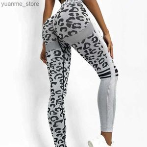 Yoga kläder Leopardtryck Yoga Leggings Kvinnor Sport Sömlösa byxor Snabbtorkning Buttlyftande montering Pants Hög midja Rinnande ActiveWear Y240410