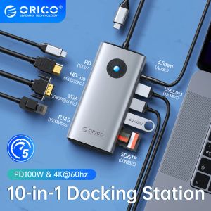 Hubs 9 в 1 USB Hub 9 Ports Extensions Dock Station Dock Splitter PD100W USB3.0 HDMICAMATIBLE RJ45 для компьютера для ноутбука