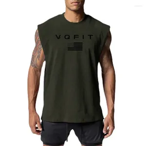 Мужские майки -вершины VQFIT Американский дизайн флага мужская одежда для спортзала летняя свободная бодибилдинг фитнес