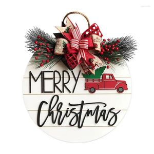 Decorative Flowers Christmas Door Wreath With Red Truck And Bow Wooden Garlands Indoor Sign Wreaths For Xmas Decor