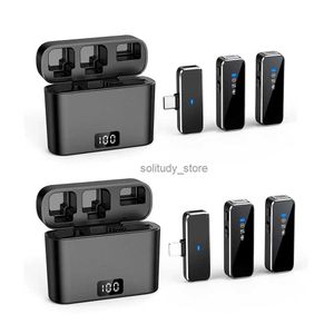 Microfones sem fio Lavalier Mini Mini portátil de lapela portátil Dupla canal de áudio Vídeo gravação de voz LCD Para iPhone Android Live Streamq